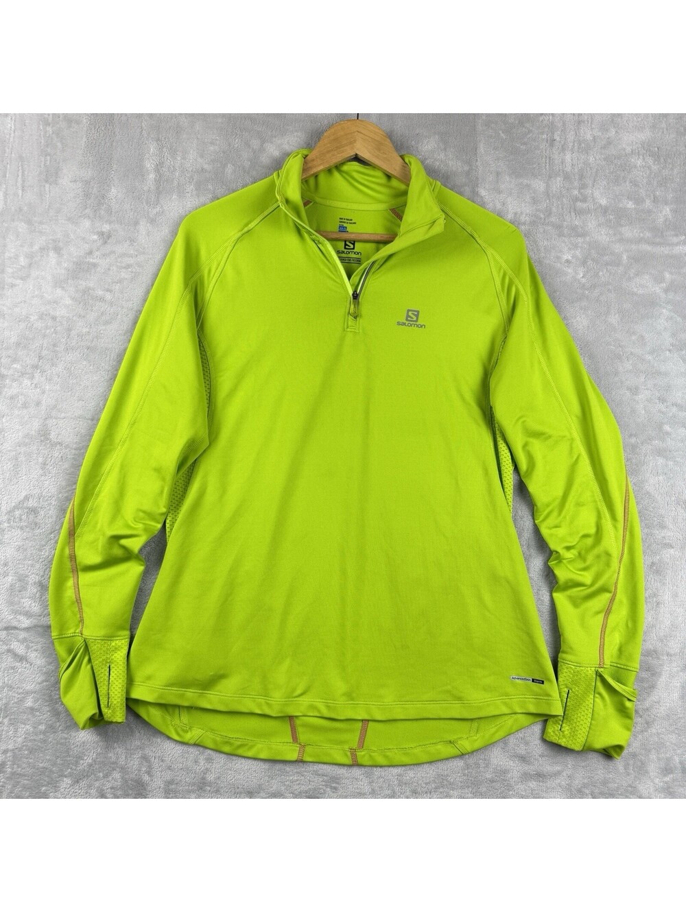 Salomon Size L AdvancedSkin Warm Neon Green 1/2 Zip Top Running Trail Baselayer